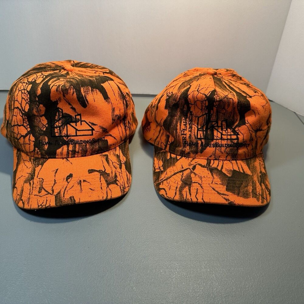 2 Daystone Orange Camo Hats Home Acres Building Supply Logo SnapBack Adjustable